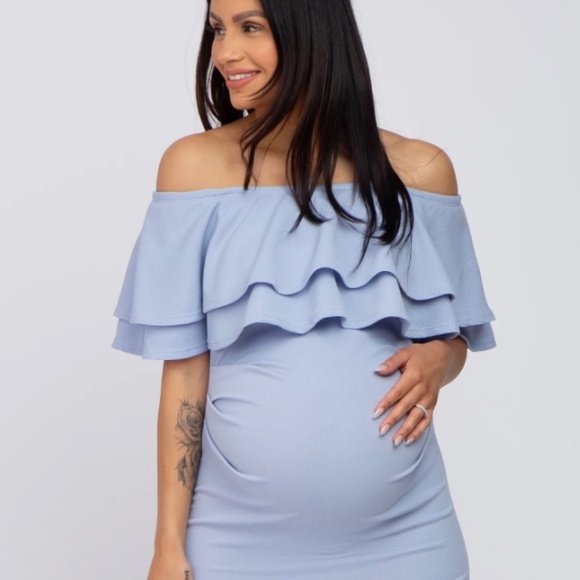 Light blue off shoulder maternity dress - Picture 4 of 4